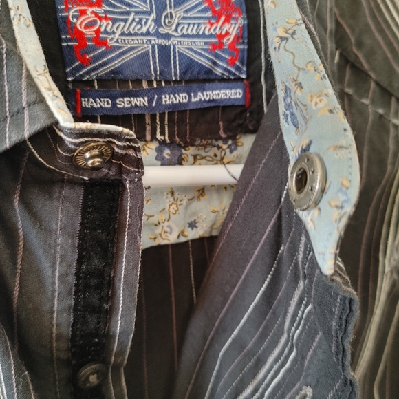 English Laundry hand-sewn hand laundered striped embroidered button down shirt S - Picture 5 of 9